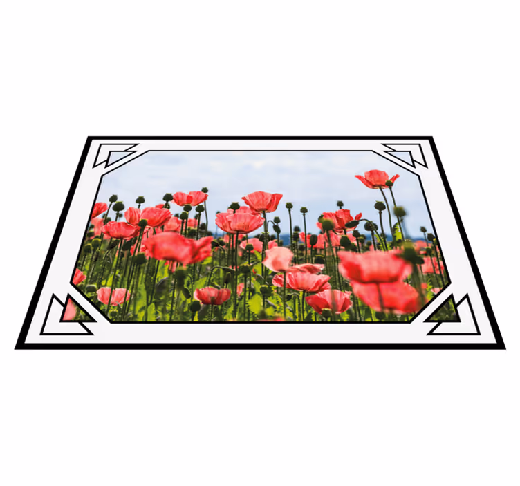 Red and green poppy field floral rug - TenStickers