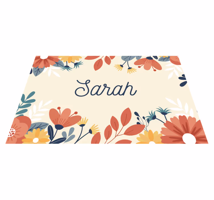 Personalized Floral Name custom vinyl rug - TenStickers