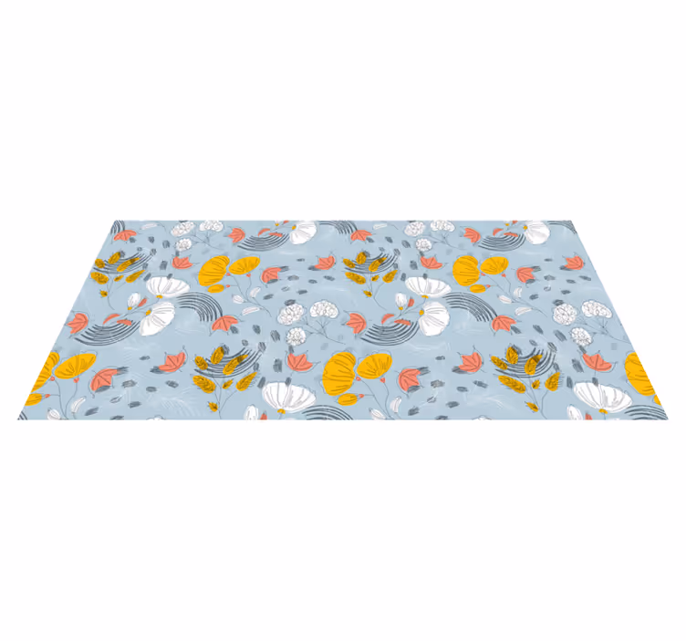 Blue pattern bloom floral vinyl rug - TenStickers