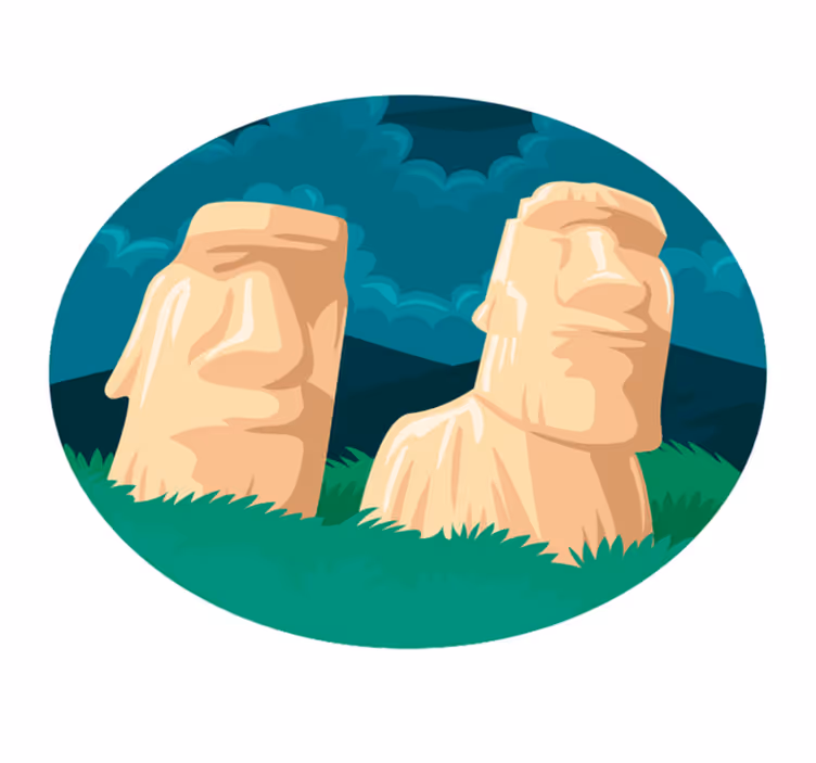 Moai Statues Silhouette world map vinyl rug - TenStickers