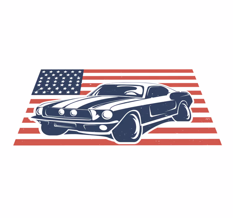 US flag and automobile teenage bedroom vinyl rug - TenStickers