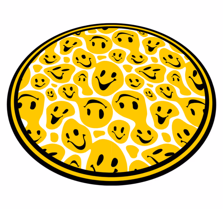 White and yellow smile emoticons teen vinyl rug - TenStickers