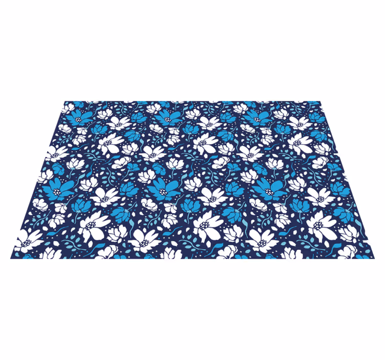 Floral vinyl rug navy floral design - TenStickers