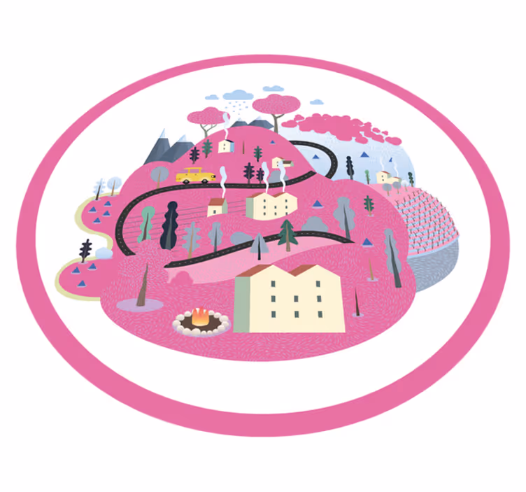 Colorful Village Scene road vinyl rug - TenStickers