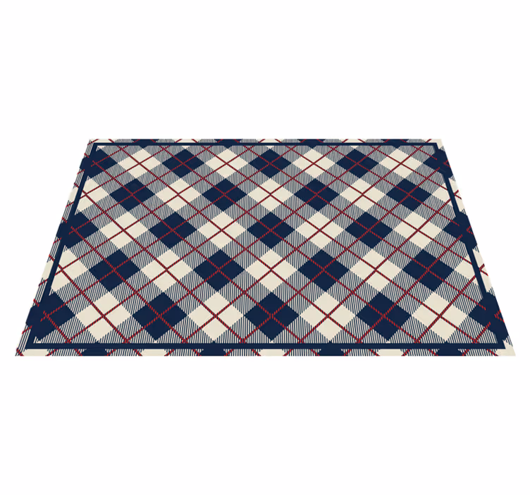 Navy check pattern geometric vinyl rug - TenStickers