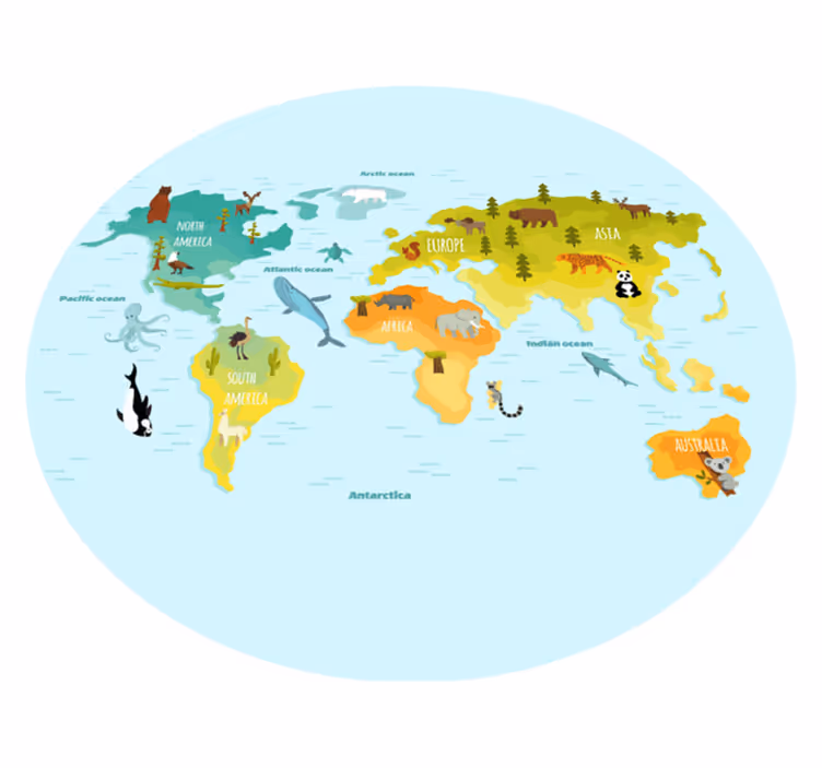 Illustrated Animal Map world map vinyl rug - TenStickers