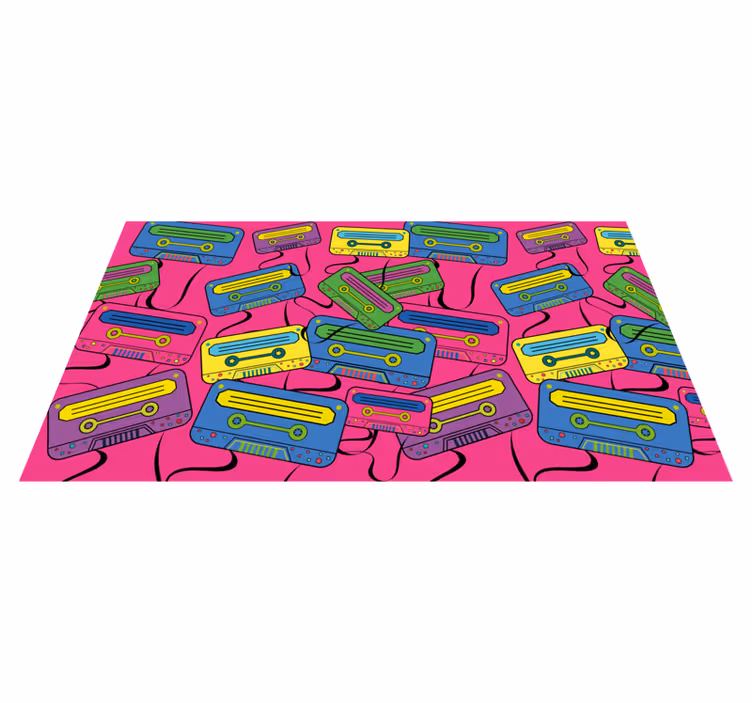 Vintage Cassette Motif teenage bedroom vinyl rug - TenStickers