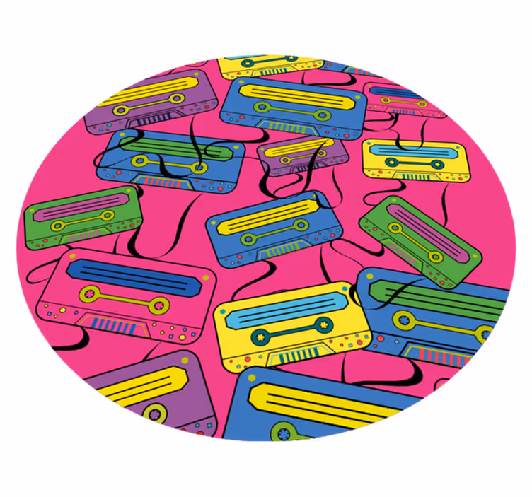 Retro 80's colorful boombox circular rug - TenStickers