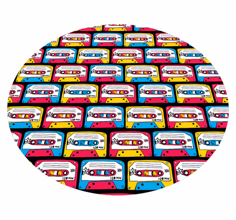 Vintage vinyl rug lively cassette tapes design - TenStickers