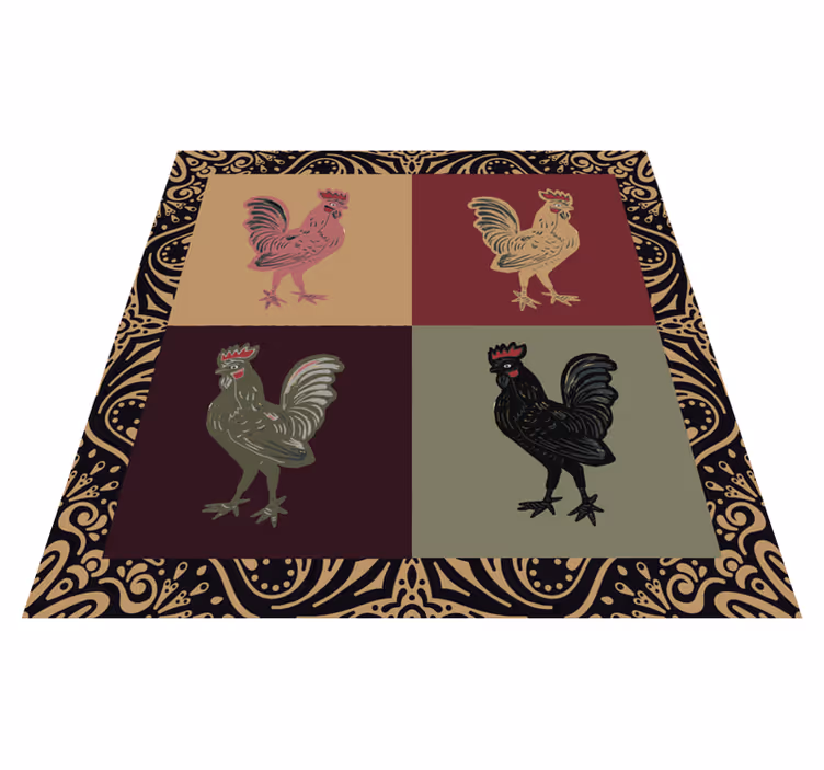 Rooster in classic tiles animal vinyl rug - TenStickers