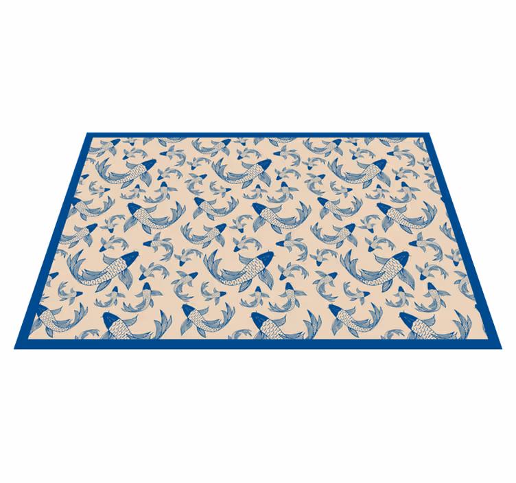 Blue swimming fishes beige living room rug - TenStickers
