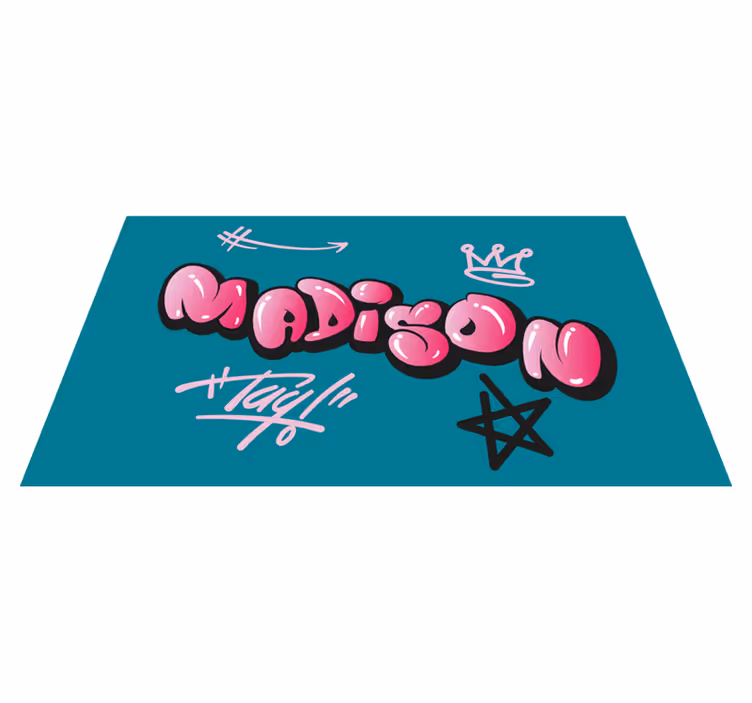 Pink graffiti with name teenage bedroom vinyl rug - TenStickers