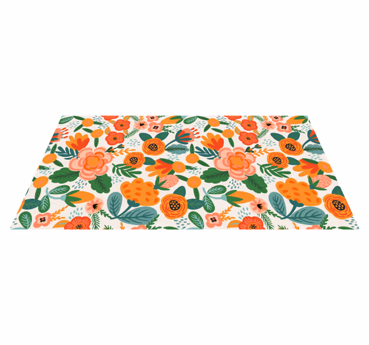 Red and orange folk style pattern floral rug - TenStickers