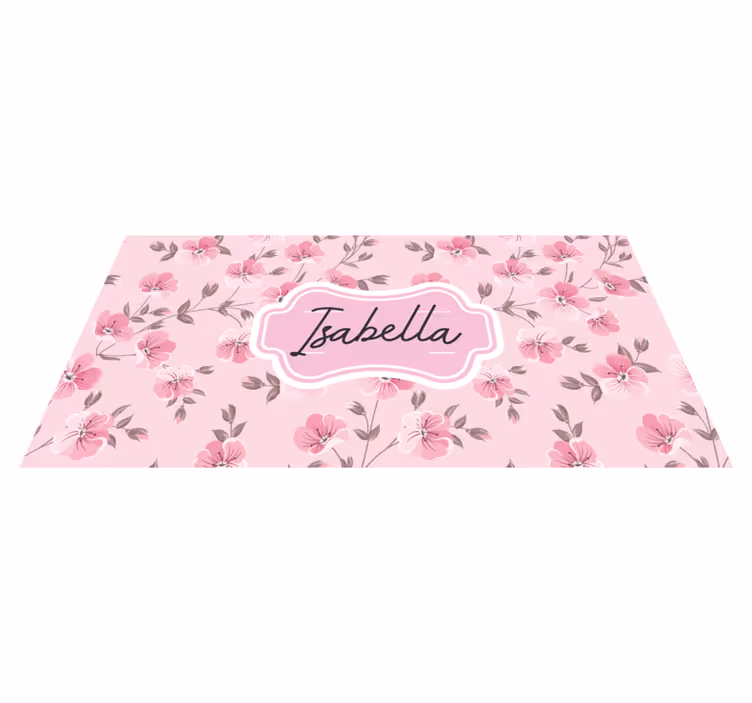Pink floral design with name teenage bedroom vinyl rug - TenStickers