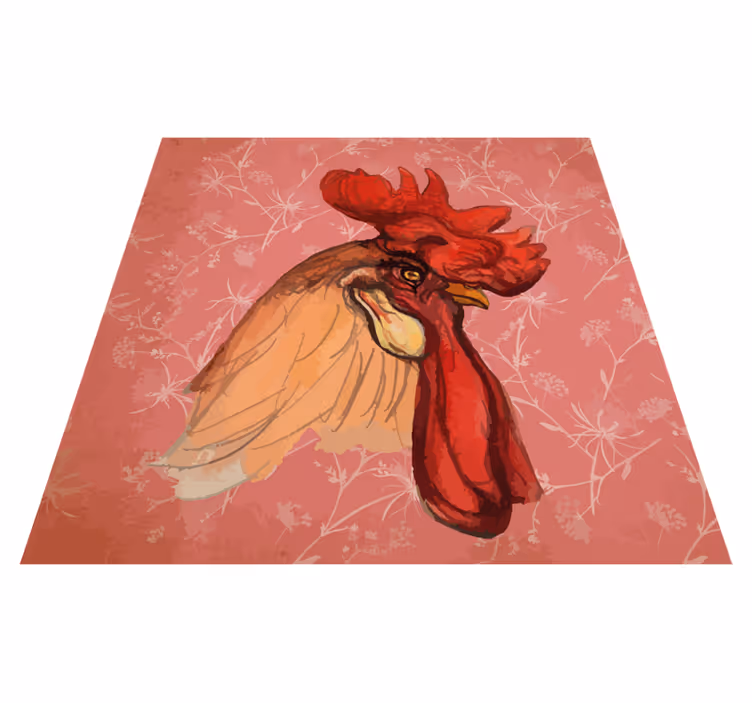 Animal print vinyl rug rooster floral design - TenStickers