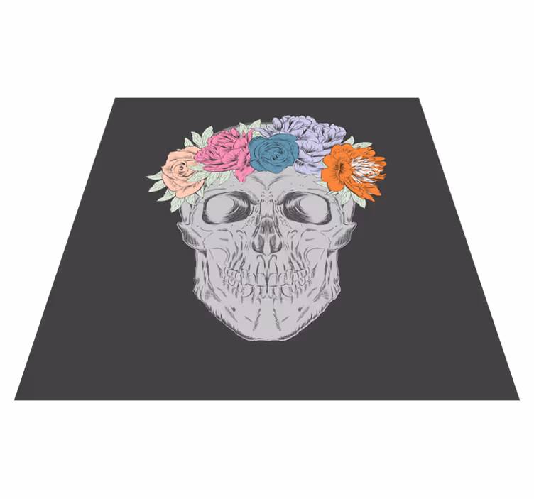 Floral Skull Art teenage bedroom vinyl rug - TenStickers