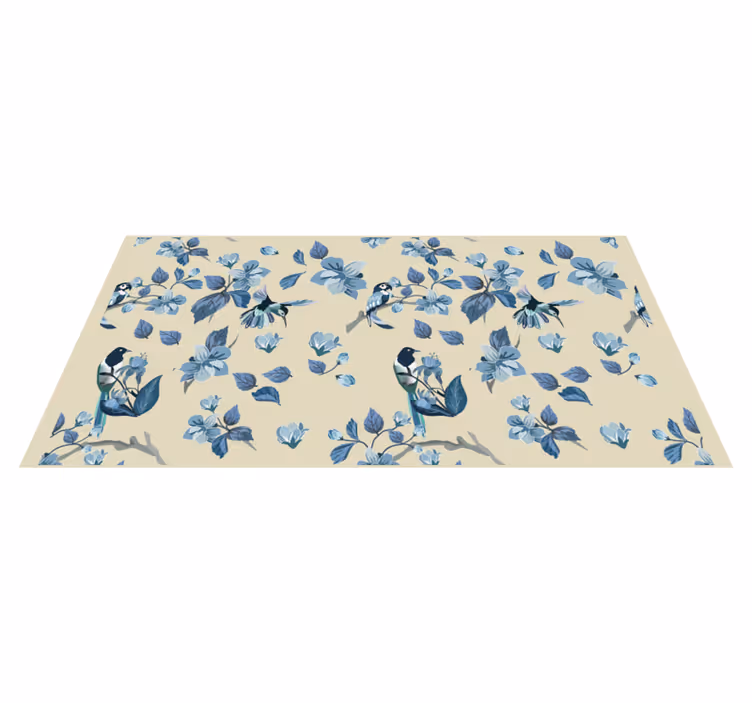 Floral vinyl rug with blue floral details - TenStickers