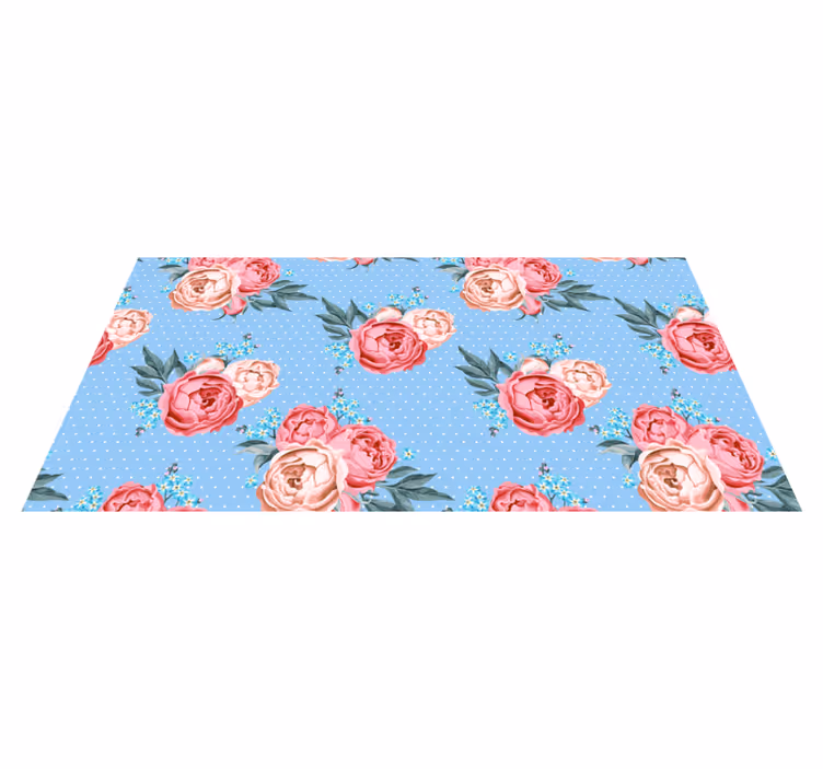 Floral Polka Dot Pattern blue rug - TenStickers