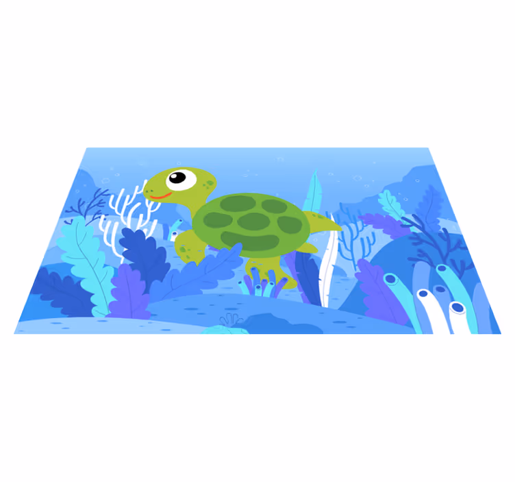 Cheerful Turtle Seascape kids vinyl rug - TenStickers