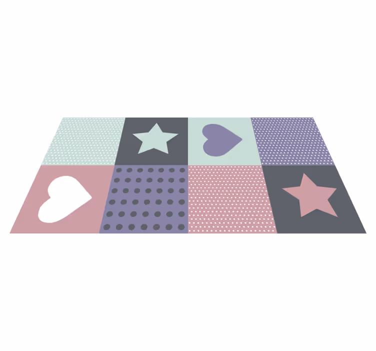 Patchwork Heart Star kids vinyl rug - TenStickers