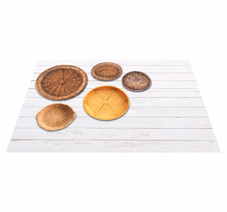 Wicker Baskets Wooden Texture grey vinyl rug - TenStickers