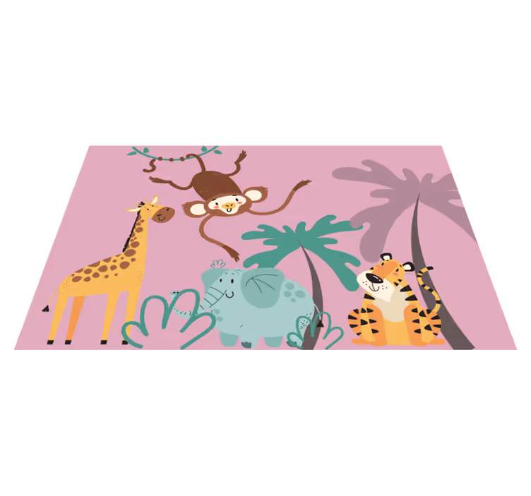 Colorful Cartoon Safari Animals animal vinyl rug - TenStickers