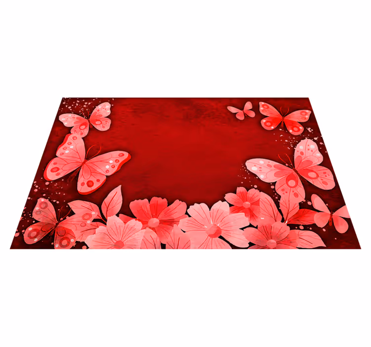 Flowers and butterflies design red vinyl rug - TenStickers