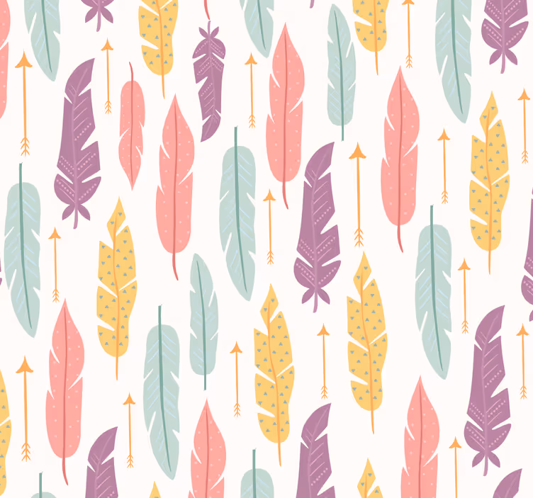 Colorful feather arrangement master bedroom wallpaper - TenStickers