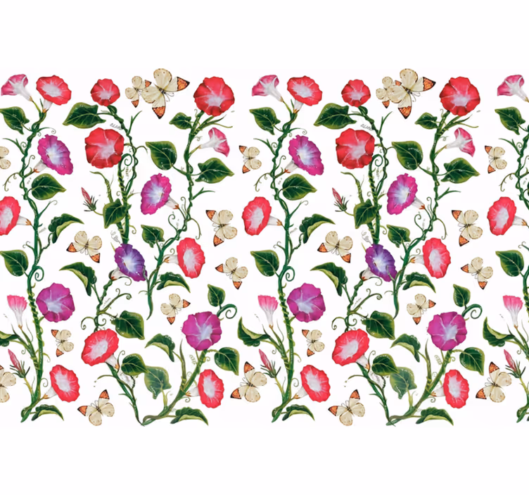 Flower wallpaper pink and purple trumpet flowers - TenStickers