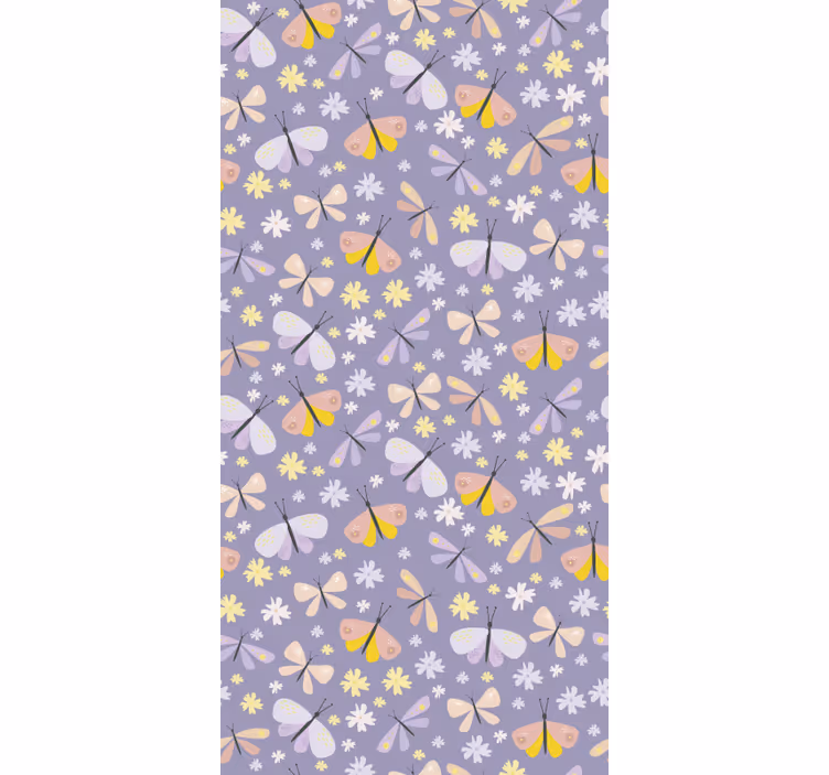 Butterfly wallpaper with purple elegant flowers - TenStickers