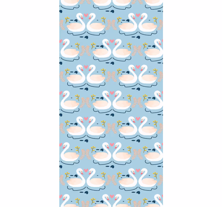 Nature wallpaper swans in love design on blue - TenStickers