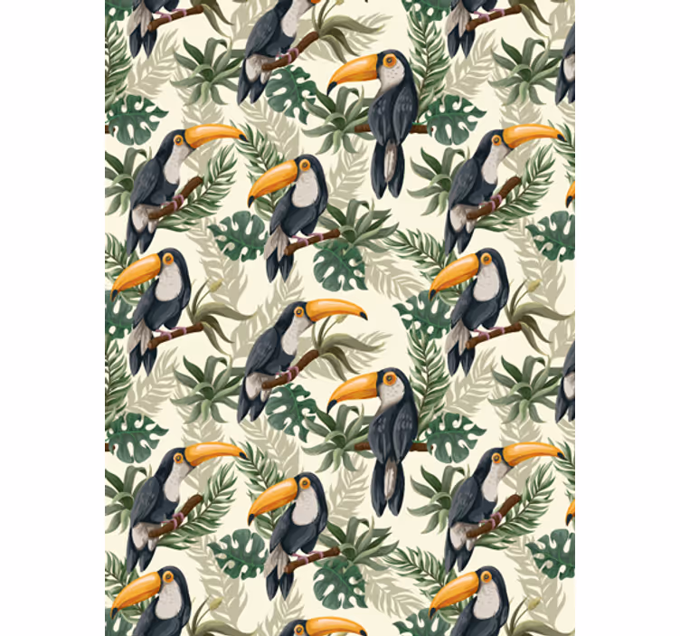 Jungle wallpaper featuring tropical toucans - TenStickers