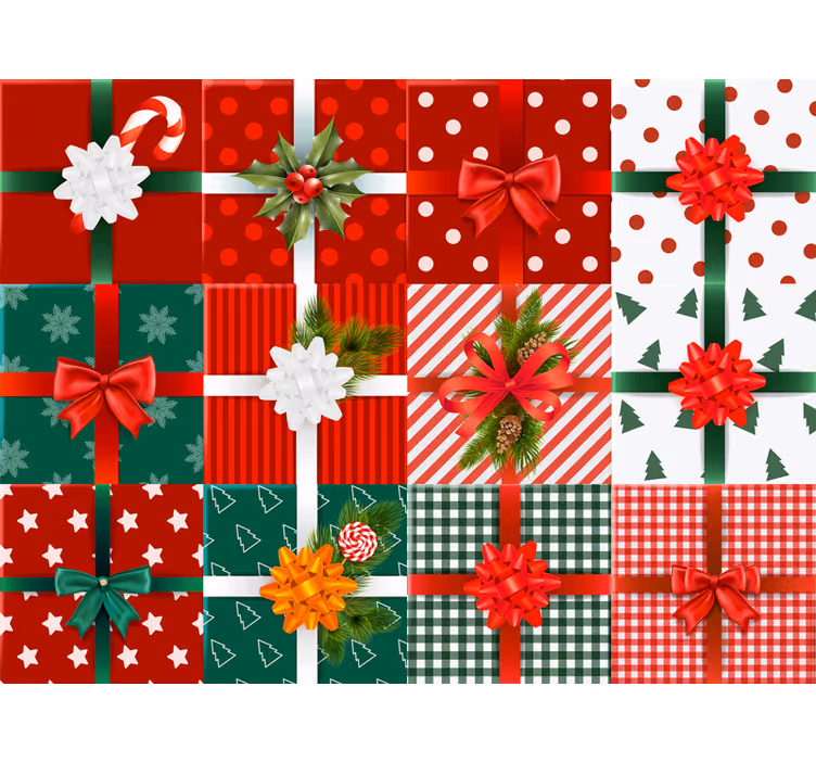 Christmas wallpaper with cheerful gift designs - TenStickers