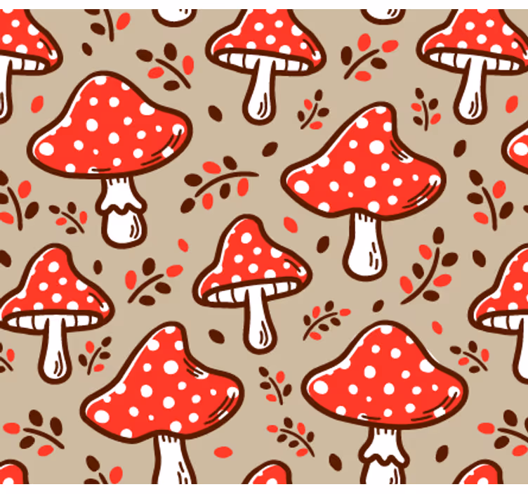 Nature wallpaper featuring common mushrooms on beige - TenStickers