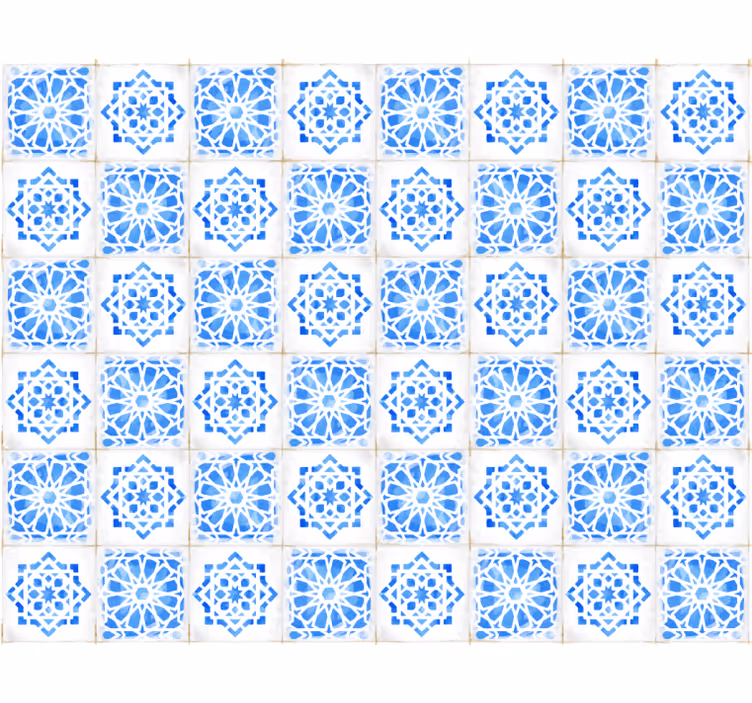 Tile effect wallpaper intricate blue designs - TenStickers