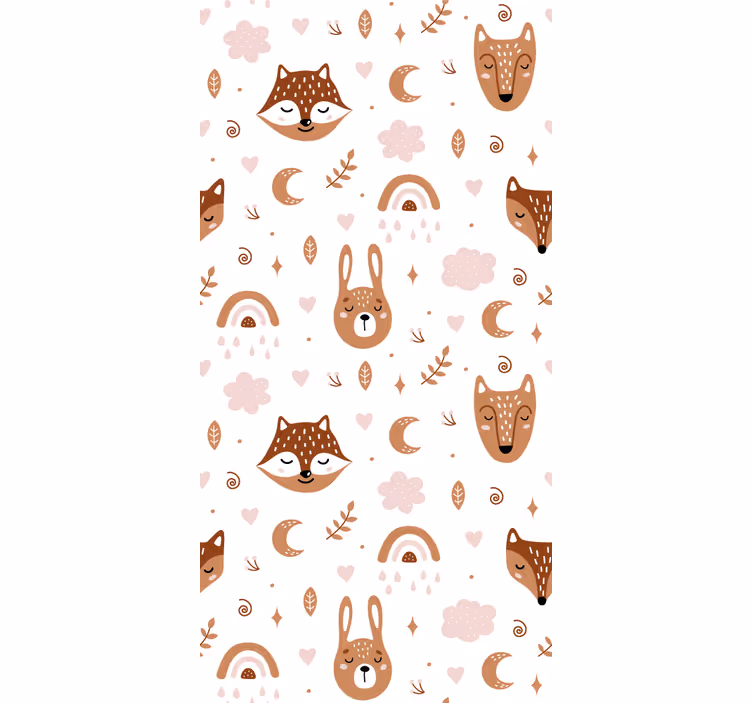 Kids wallpaper with adorable brown animals and rainbows - TenStickers