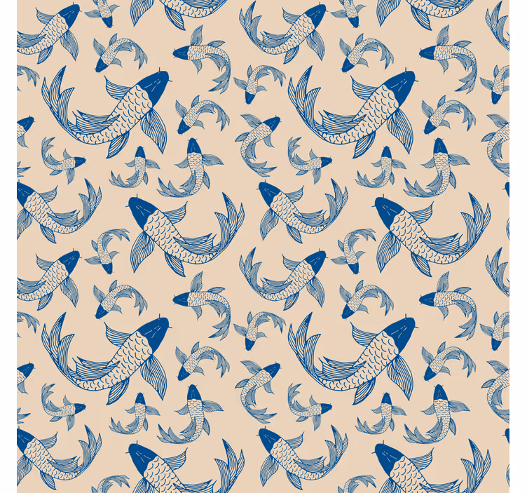Kids wallpaper blue swimming fishes on beige background - TenStickers