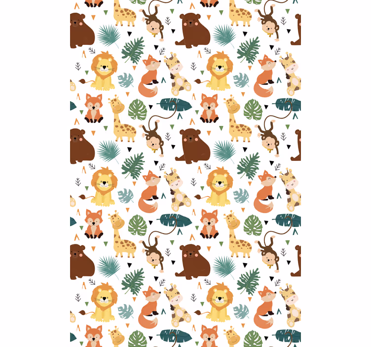 Kids wallpaper cute wild animals with leaves - TenStickers