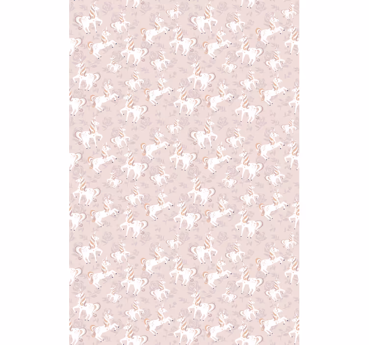Kids wallpaper featuring a pink tall unicorn with flowers - TenStickers