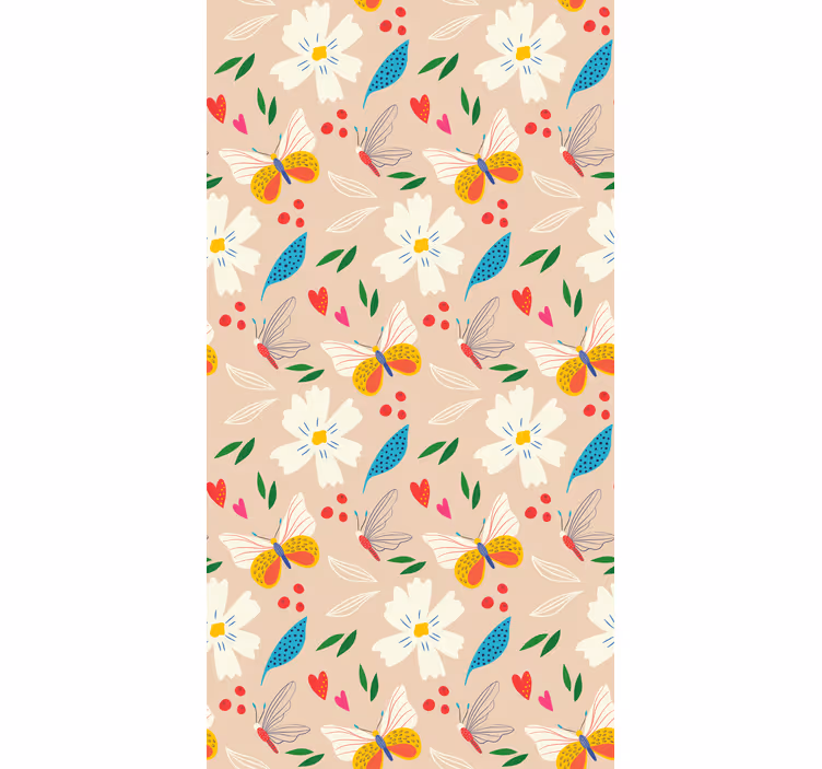 Kids wallpaper flowers and butterflies beige background - TenStickers