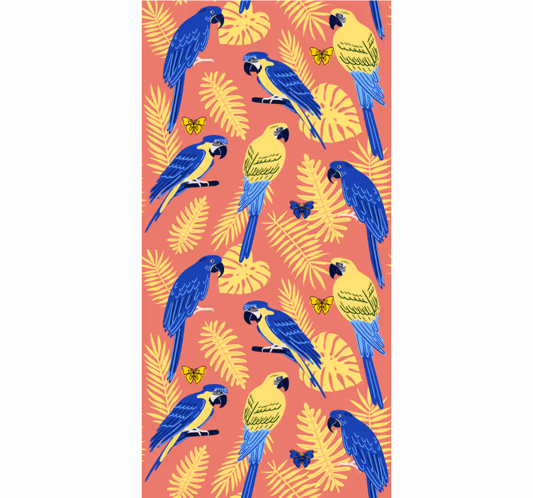 Kids wallpaper featuring tropical parrots and butterflies - TenStickers