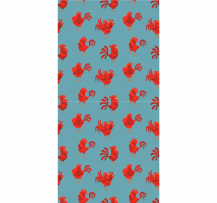 Kids wallpaper red roosters on a blue background - TenStickers