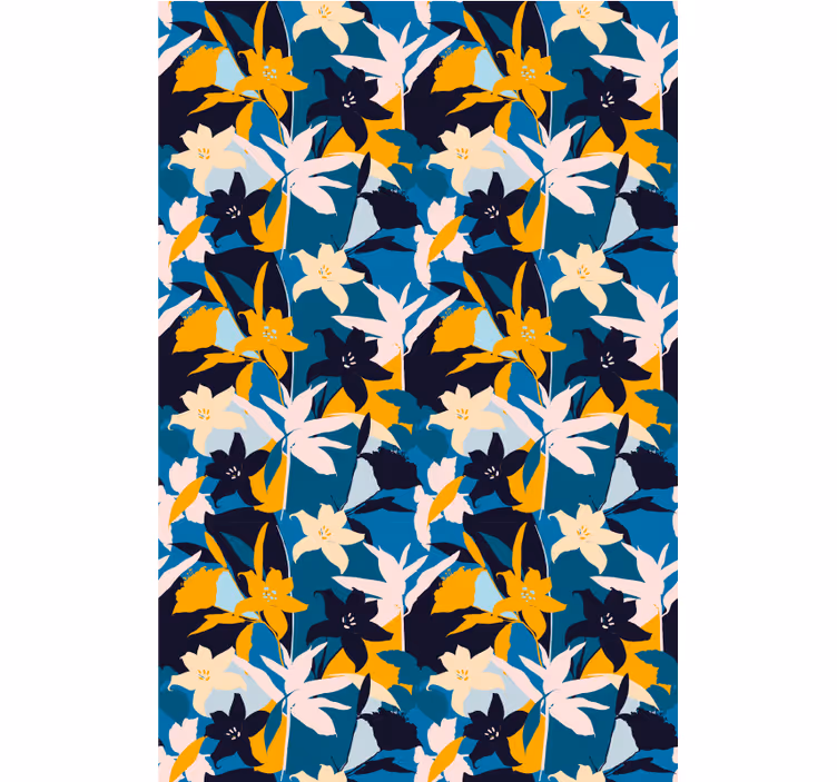 Hallway wallpaper white lilies on blue background - TenStickers