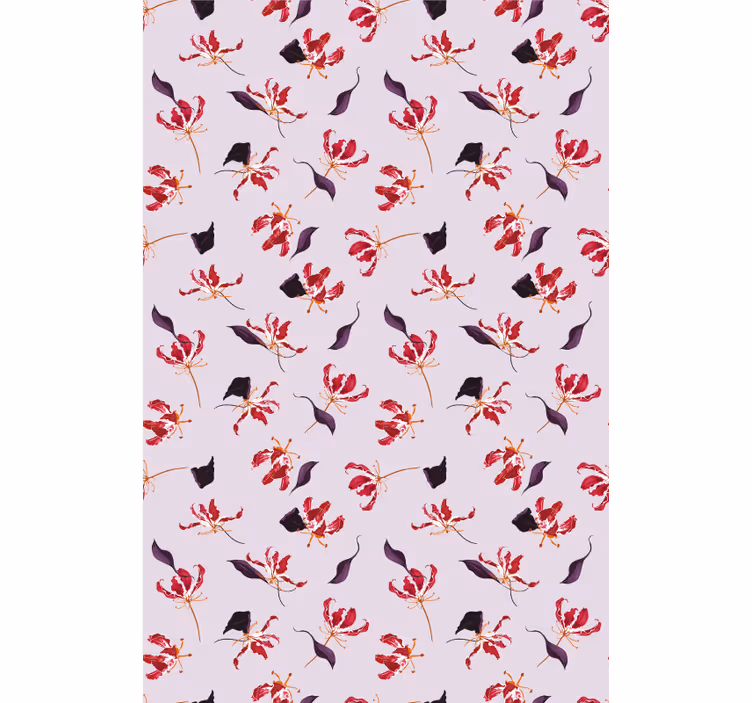 Hallway wallpaper hand drawn red lily floral design - TenStickers