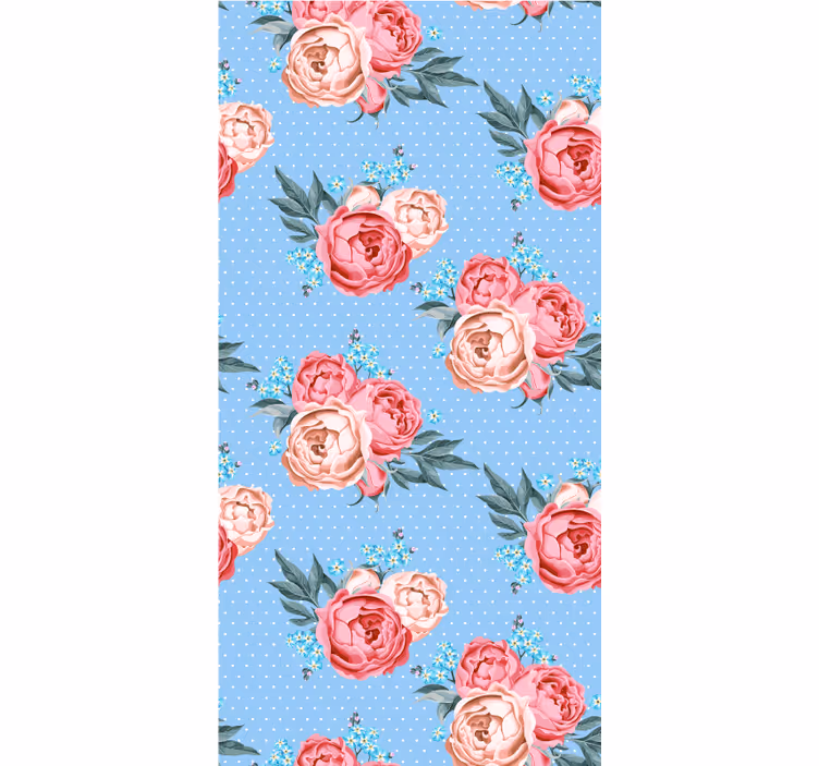 Hallway wallpaper in blue blooming pink roses - TenStickers
