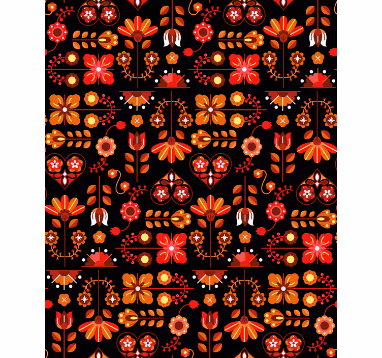 Hallway wallpaper in orange folk art design - TenStickers