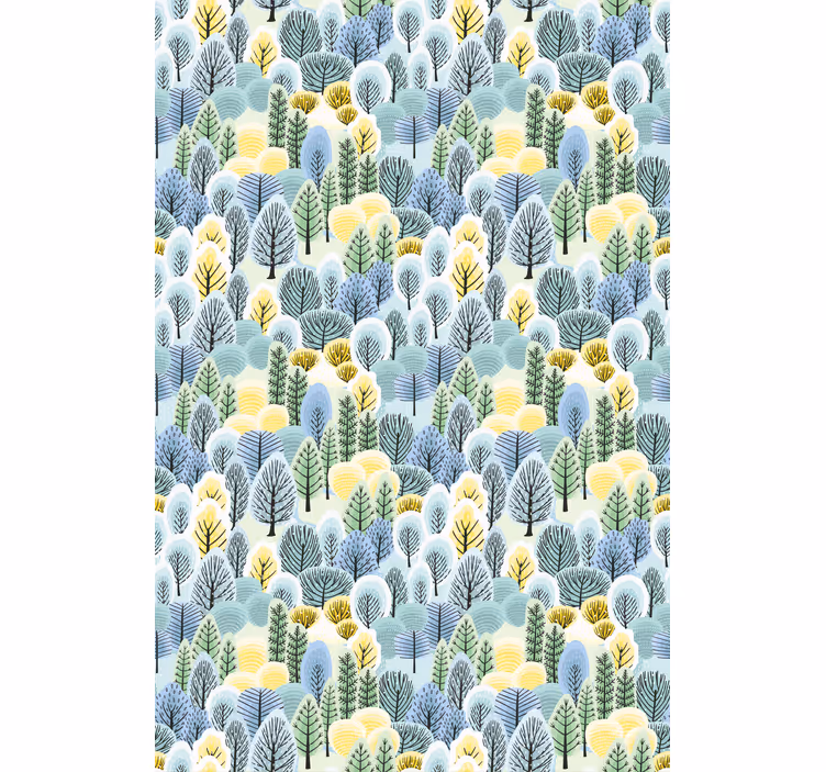 Scandinavian wallpaper green and yellow trees - TenStickers