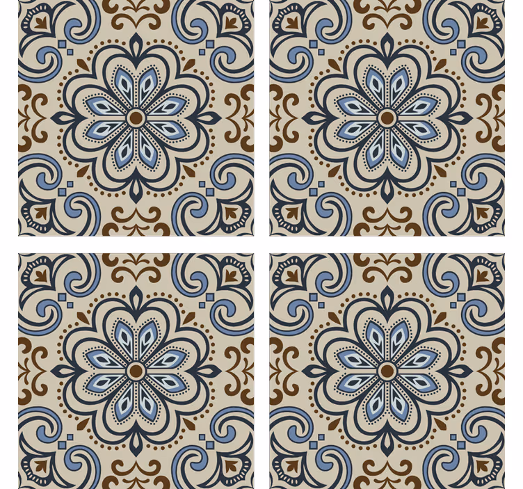 Tile effect wallpaper floral design - TenStickers