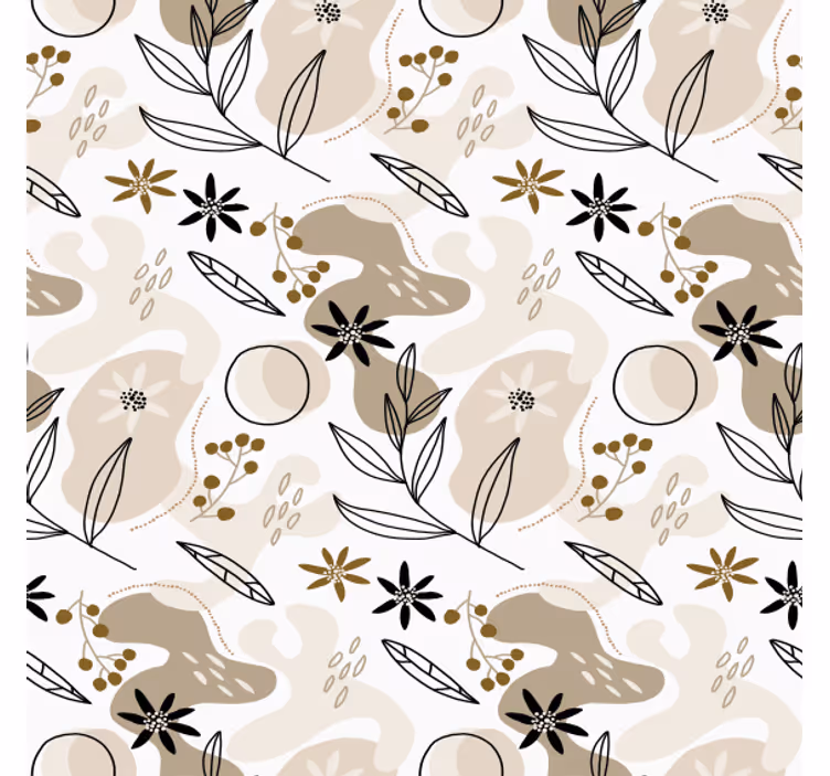 Flower wallpaper stylish pink and beige leaves pattern - TenStickers