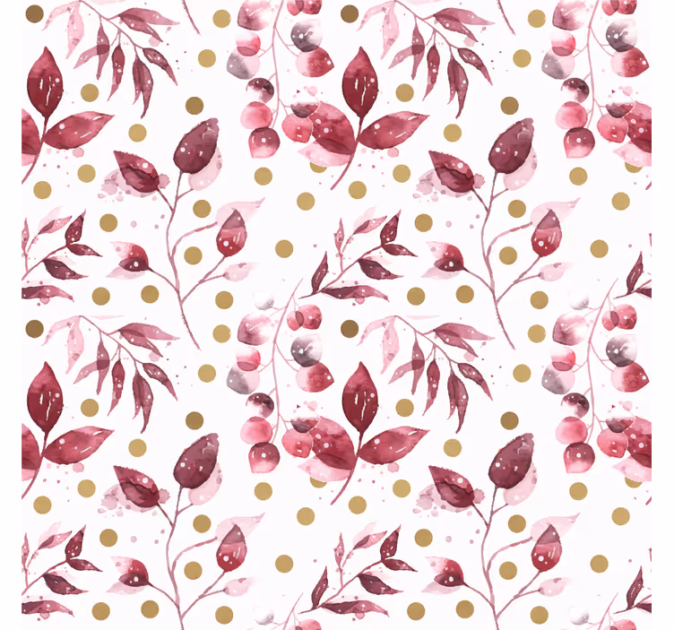 Flower wallpaper burgundy leaves with golden dots - TenStickers